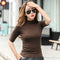 2024 Brand Womens Half High Collar T-Shirt Mid-Sleeved T Shirt for Female Woman Clothing New Thin Tops Womens T-Shirts